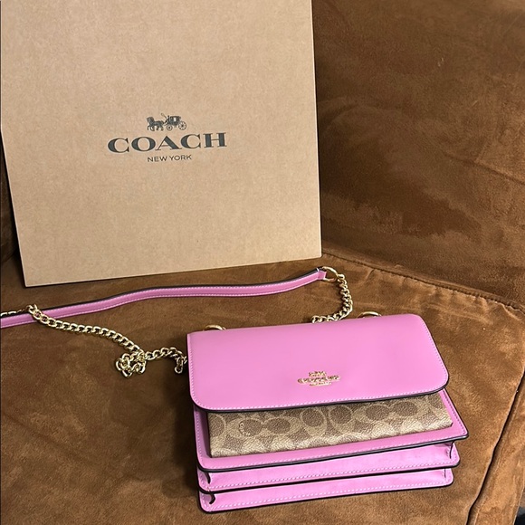 Coach Pink and Gold Shoulder Bag with Classic Silhouette...